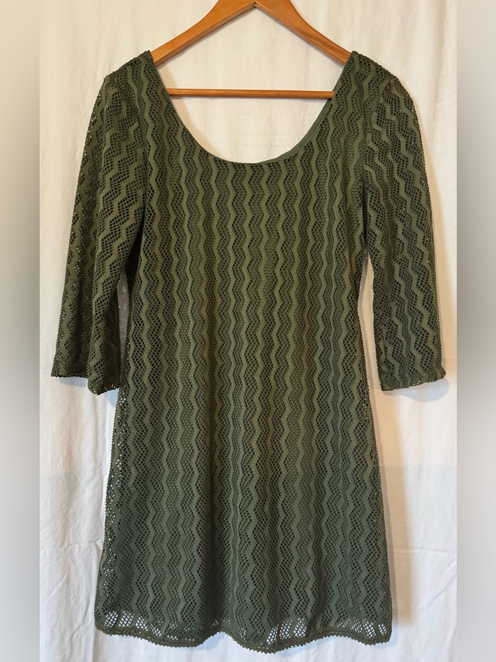 As U Wish Olive Lace Dress – Scalloped Hem, Size M